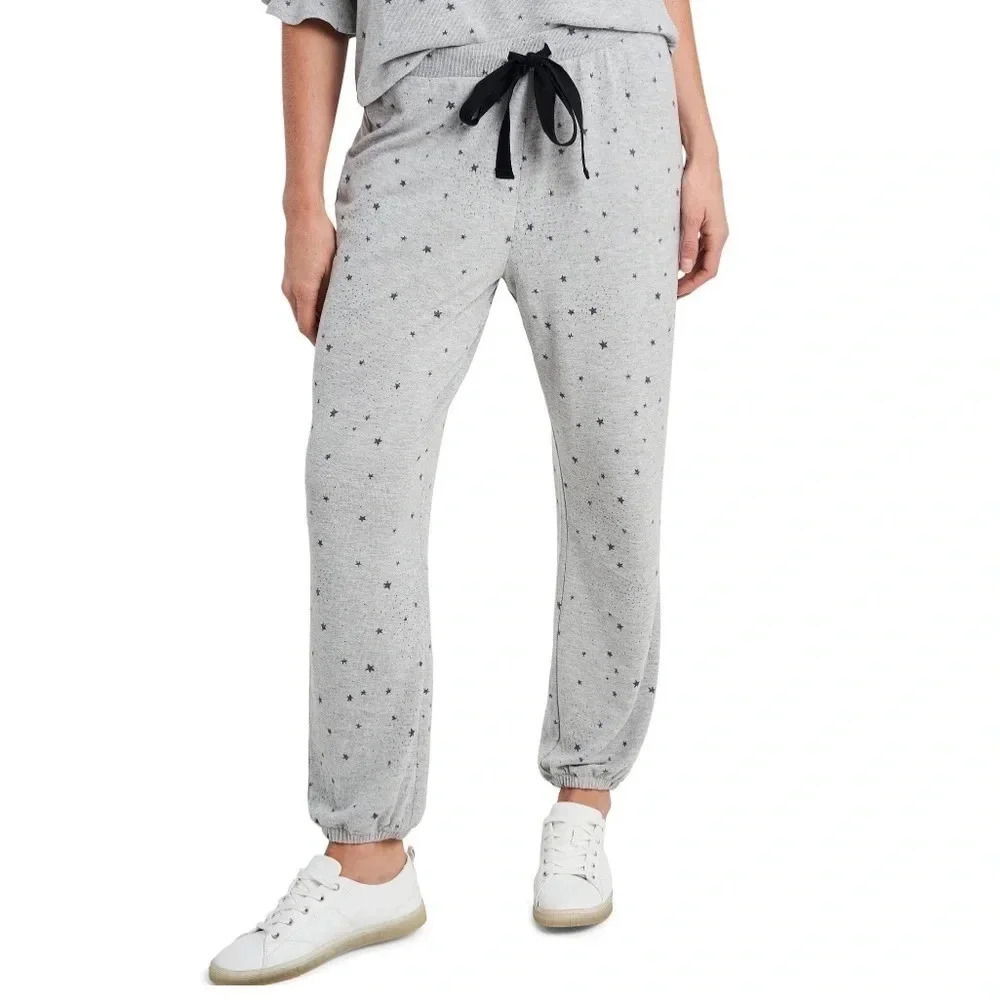 CeCe Star Print Jogger Sweatpants Lounge Pants Sweats Gray XL NWT Drawstring v6x
